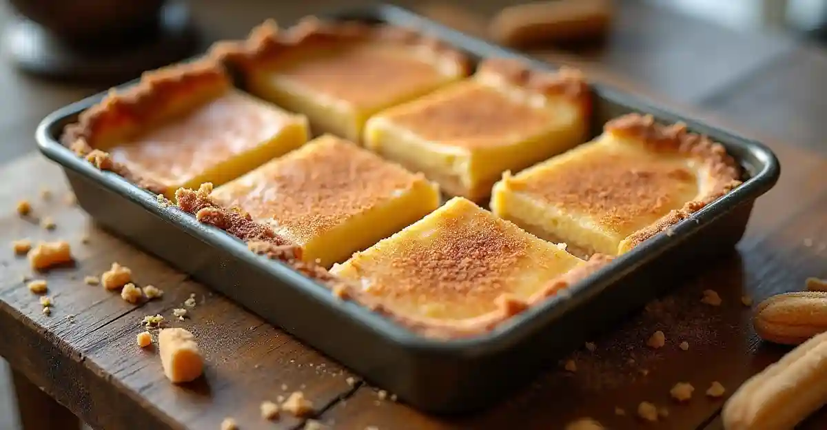 A slice of churro cheesecake on a plate, highlighting the flaky crust and creamy filling.