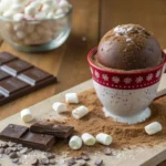 A homemade hot chocolate bomb ready to be dropped into warm milk.