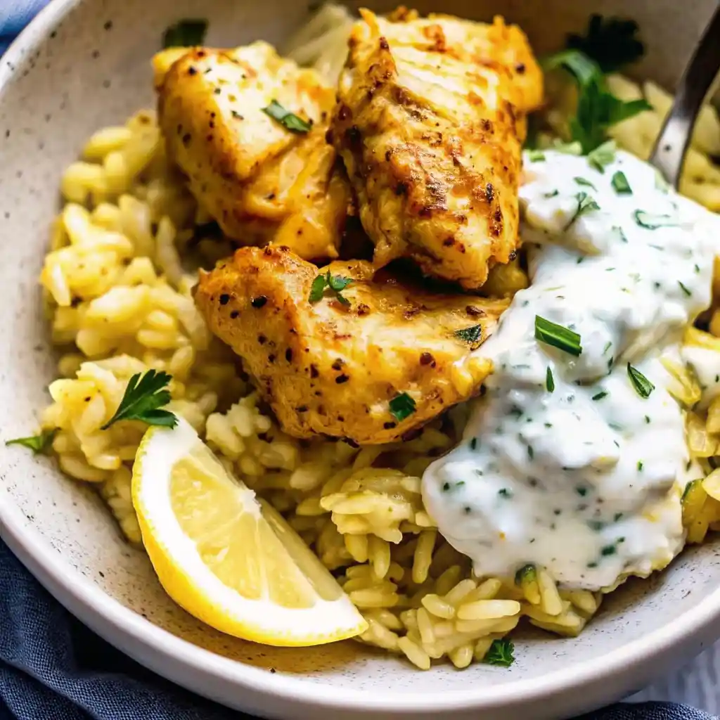 Mediterranean Chicken Tzatziki Rice Bake (One-Pan Healthy Dinner) 4 Chicken Tzatziki Rice